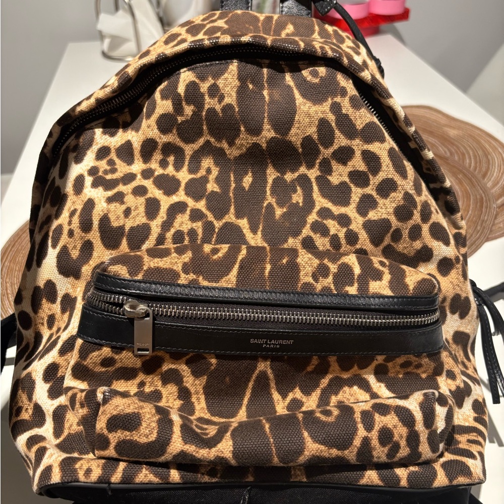 YSL canvas and leather cheetah print backpack